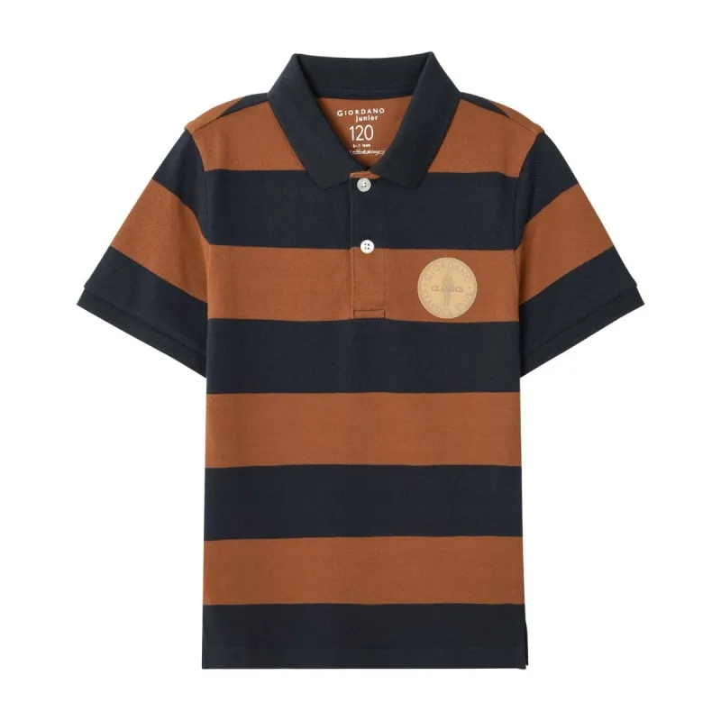 Junior Pique Flat Knit Collar Short Sleeve Slim Fit Thematic Embroidery Bold