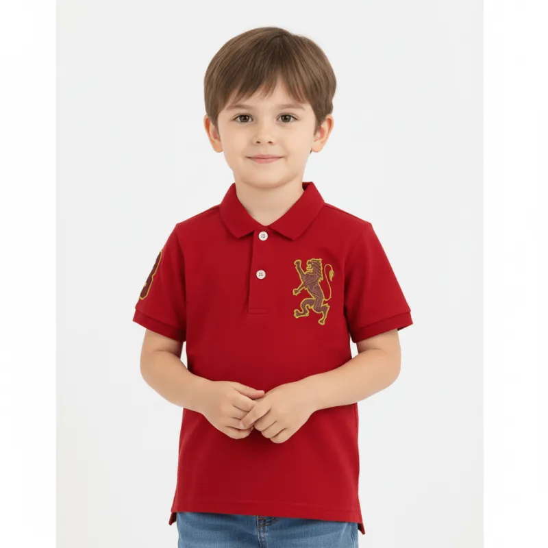 Kid's Lion Polo: 3D Embroidery, Comfort Piqué, Classic Style