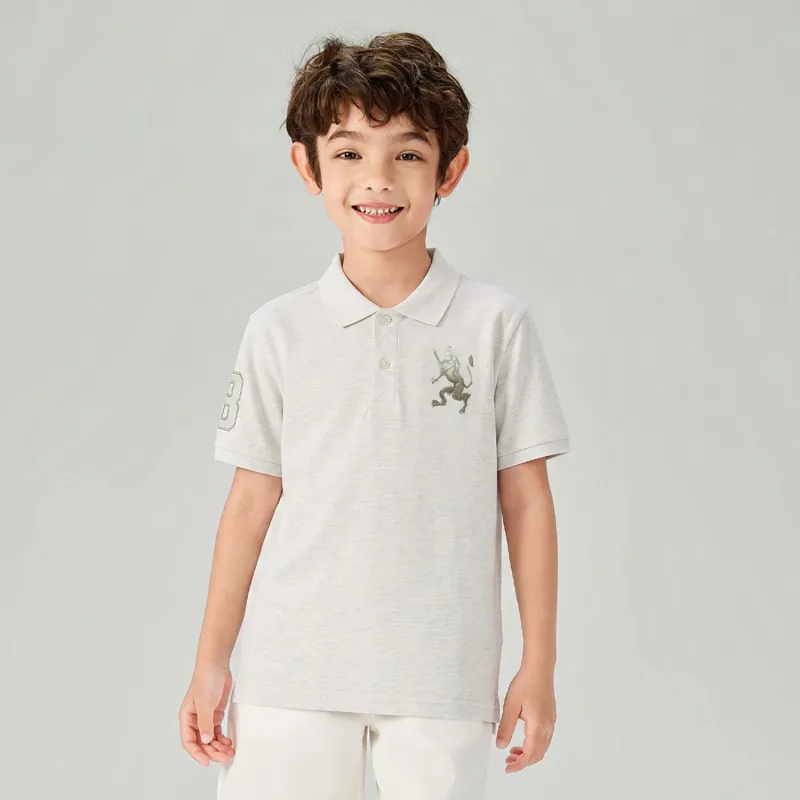 Kid's Slim Fit 3D Embroidery Lion Polo