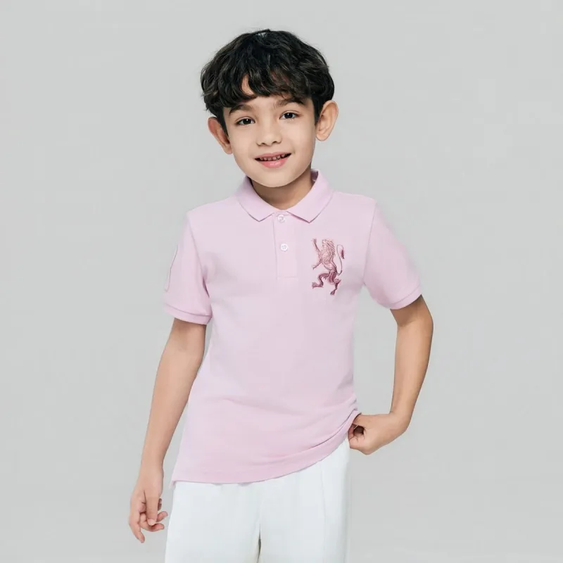 Kid's Slim Fit Lion Embroidered Cotton Polo