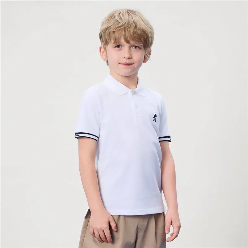 Kid's Slim Pique Polo With Flat Knit Collar & Embroidery