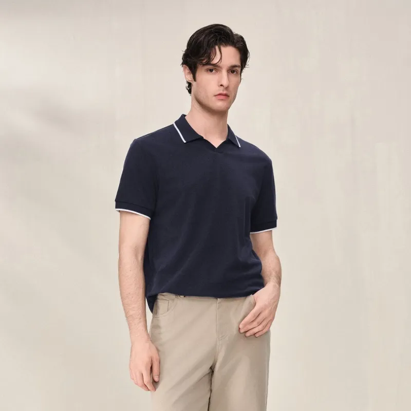 Men Regular Cotton Tencel Open Polo