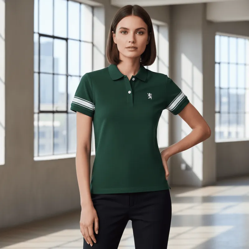 Women's Bold Embroidery Cotton Pique Polo - Slim Fit, Short Sleeve