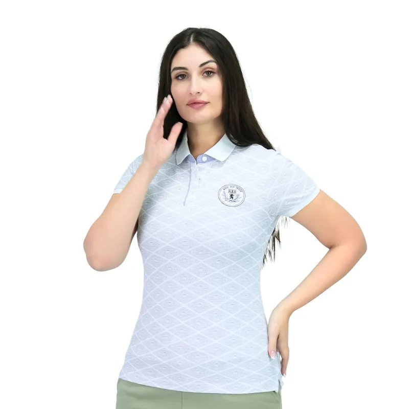 Women's Cotton Lycra Pique Polo Shirt, Classic Print, Slim Fit